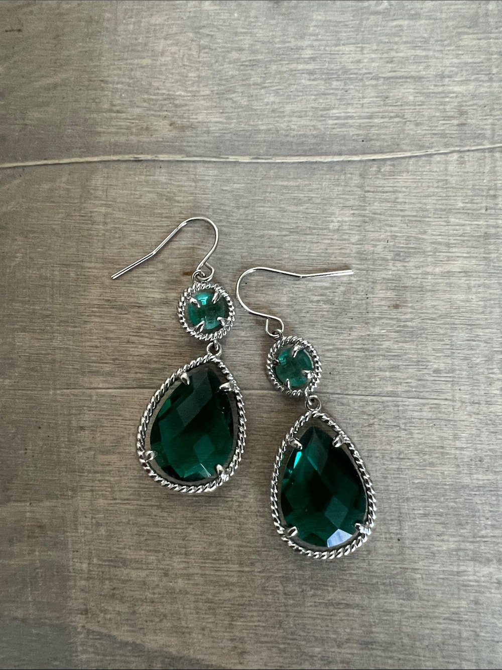 Silver-Tone Deep Green Faceted Drop Earrings - Picture 3 of 8